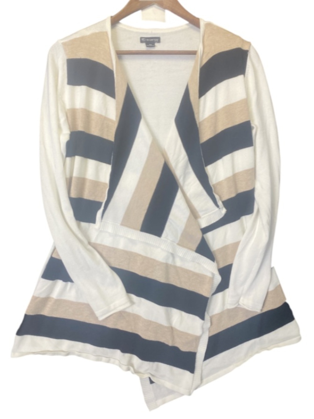 new directions Striped Open-Front Cardigan in Cream, Tan, Black size M